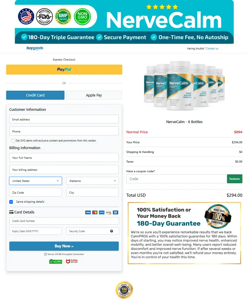 NerveCalm payment gateway